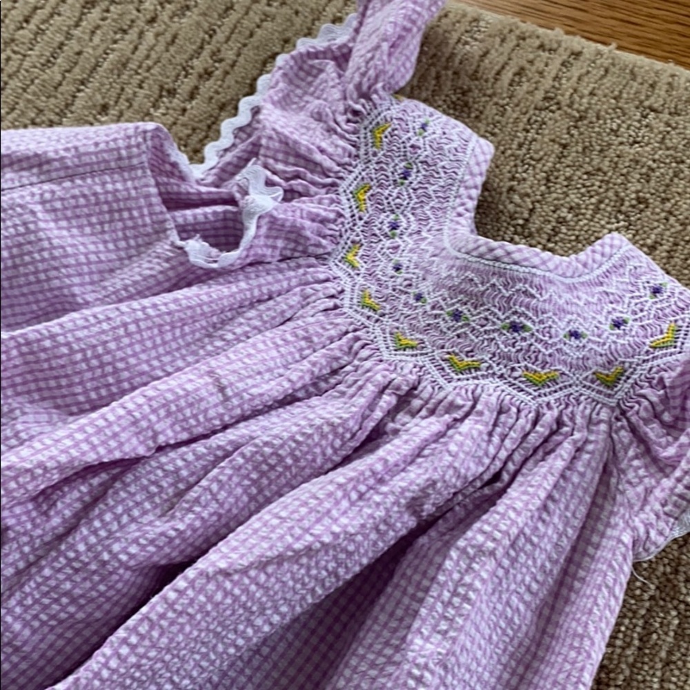 Smocked Purple seersucker Dress 2T